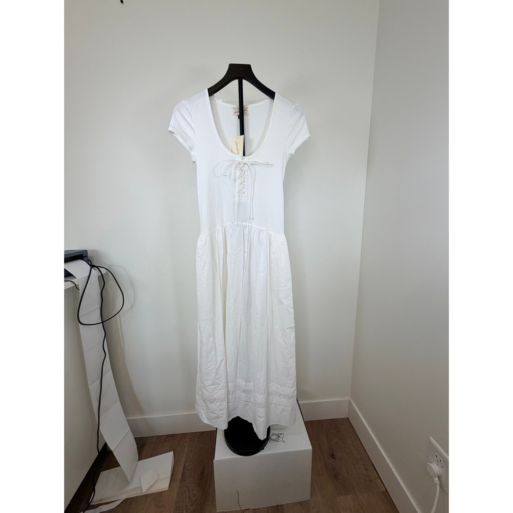 Universal Thread White Lace Up Mixed Media Midi Dress Small NWT 013-08-3057